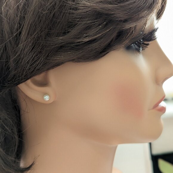 Earrings on an Apple Pearl Pierced Post Petite 8mm diam Steel Posts Avon - Picture 2 of 8